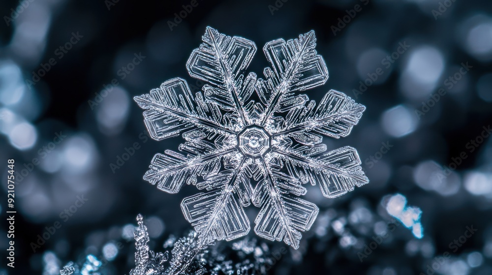 Poster intricate crystallized snowflake with detailed structures