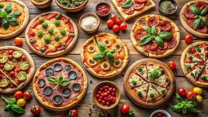 Top view table full of delicious food composition