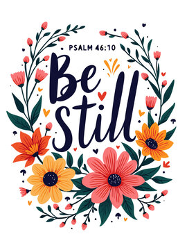 Psalm 46:10 Be Still and Know That I Am God Christian Quote Typography Art Floral Flower Theme for Christian Women