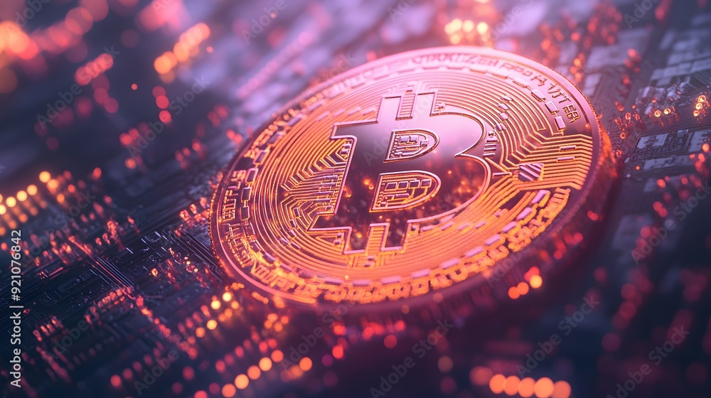 Poster 13. an abstract representation of bitcoin as a glowing digital coin