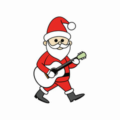 Christmas  Santa  walk and playing the guitar vector illustration