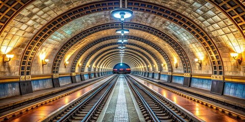 Obraz premium Underground subway tunnel in Kiev, Ukraine, subway, tunnel, transportation, metro, underground, Kiev, Kyiv, Ukraine