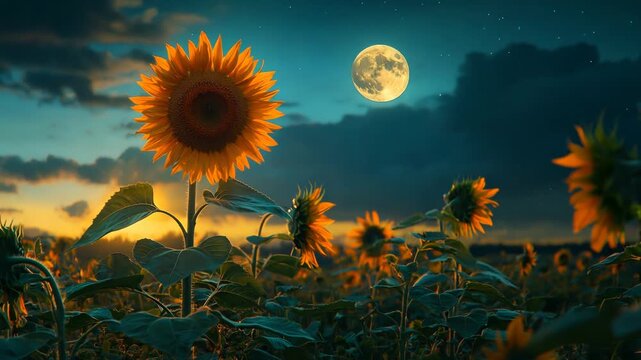 Sunflowers under the moon