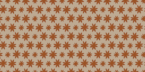 Star Anise seamless pattern. Dried Star Aniseed or lllicium Verum, Star anise dessert spice fruit and seeds. Vector Flat or Cartoon illustration Used for Seasoning in Cooking, Wrapping, Textile, Cover