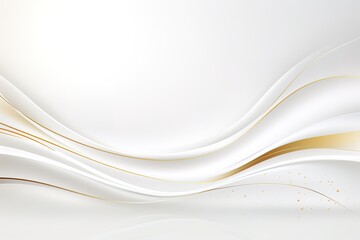 Abstract white and gold background with flowing lines.