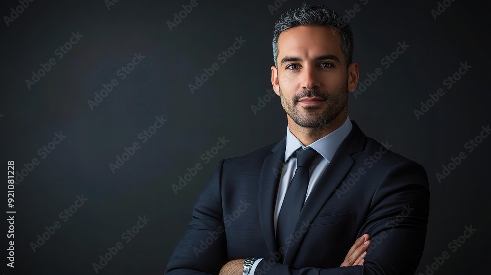 Canvas Prints The Confident Executive: A portrait of a seasoned businessman in a power suit, exuding authority and determination against a dark background. 