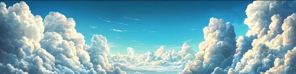White fluffy clouds on blue sky in cartoon style. Abstract cloud background