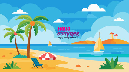 Summer beach scene banner design background