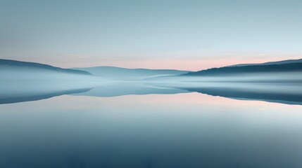 Obraz premium Serene Mirrored Lake Reflection in Minimal Abstract Landscape