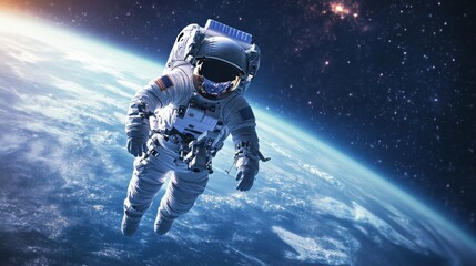 Astronaut Floating in Space Over Earth