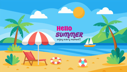 Summer beach scene banner design background
