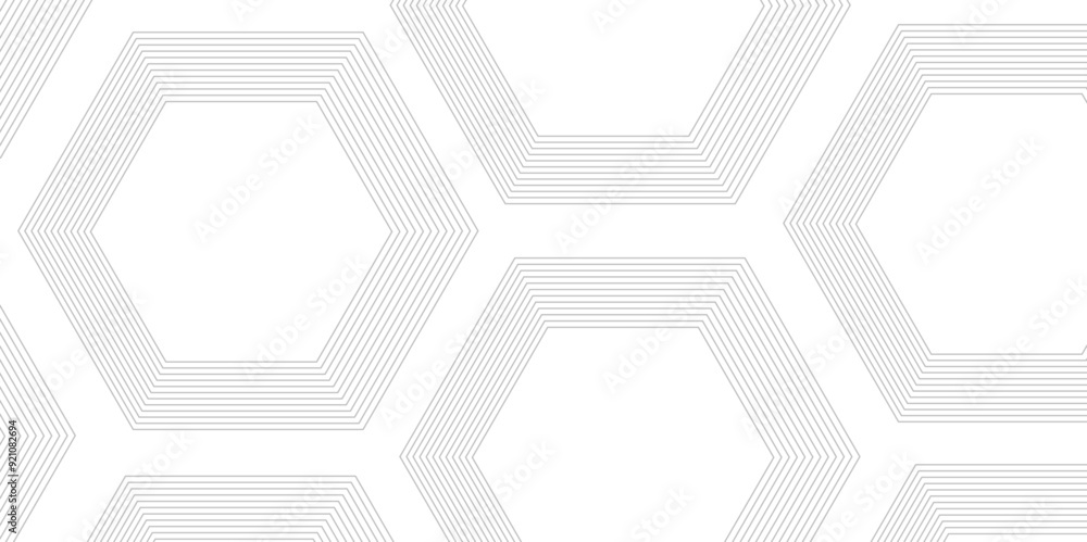 Wall mural abstract pattern with hexagonal white and gray technology line paper background. hexagonal 3d vector