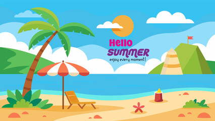 Summer beach scene banner design background