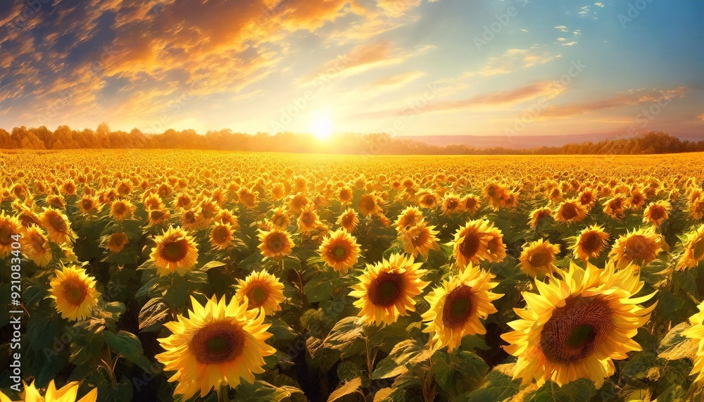 Wall mural A field of sunflowers at sunset