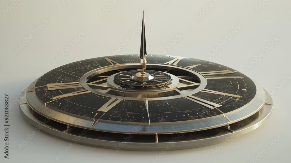 Poster a 3d model of a sundial, showcasing ancient timekeeping methods with a modern twist.