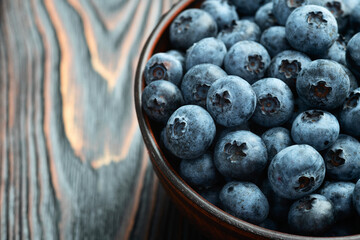 Blueberry photography in a bowl on rustic background