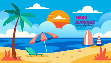 Summer beach scene banner design background