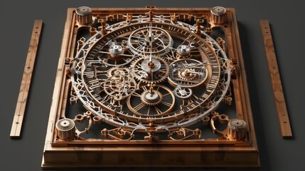 Obraz premium A 3D-rendered skeleton clock, with all its internal mechanisms exposed, showcasing the intricate craftsmanship of timekeeping.