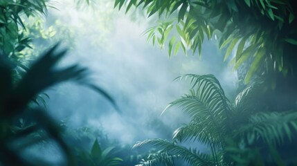 Obraz premium Serene Mist Hovering Over Lush Rainforest Foliage