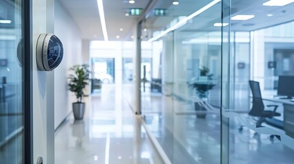 A business office with a modern security system, ensuring the safety and privacy of sensitive information.