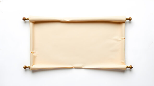 Parchment frame blank open scroll on white background Center label. Generative AI