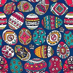 Fototapeta premium Colorful Ornamental Easter Eggs on a Blue Background