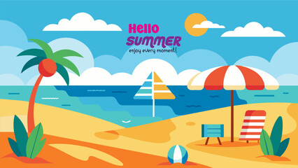 Summer beach scene banner design background