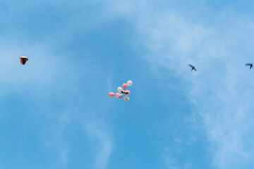 Balloons in the sky at a bachelorette party. Wedding traditions 