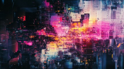 Abstract Digital Glitch Art with Vibrant Colors