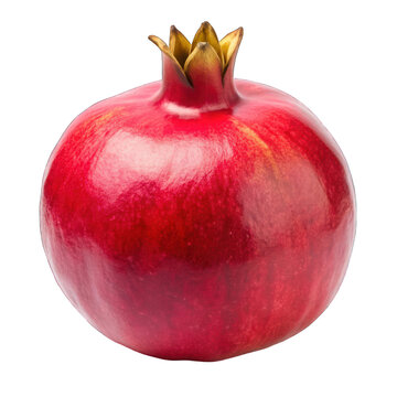 A pomegranate with a stem in the center on transparent background