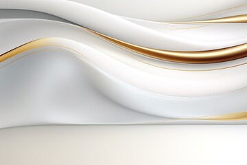 Obraz premium Abstract white and gold background with wavy lines.