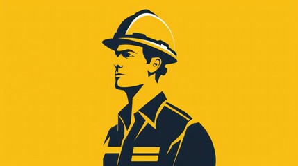 Minimalistic icon of a construction worker with a hard hat.