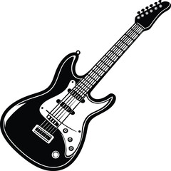 Electric Guitar Black and White Silhouette Icon Vector Design on White Background