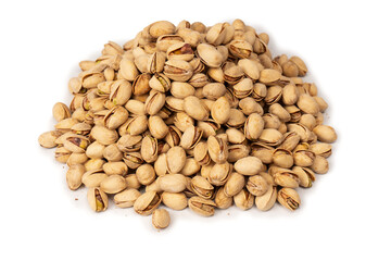 Tasty pistachios isolated on a white background.