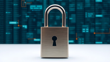 2d illustration Safety concept: Closed Padlock on digital background. Generative AI