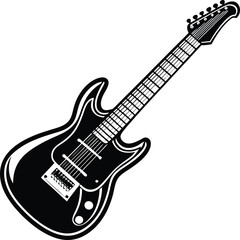 Fototapeta premium Electric Guitar Black and White Silhouette Icon Vector Design on White Background