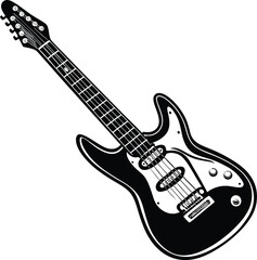Fototapeta premium Electric Guitar Black and White Silhouette Icon Vector Design on White Background