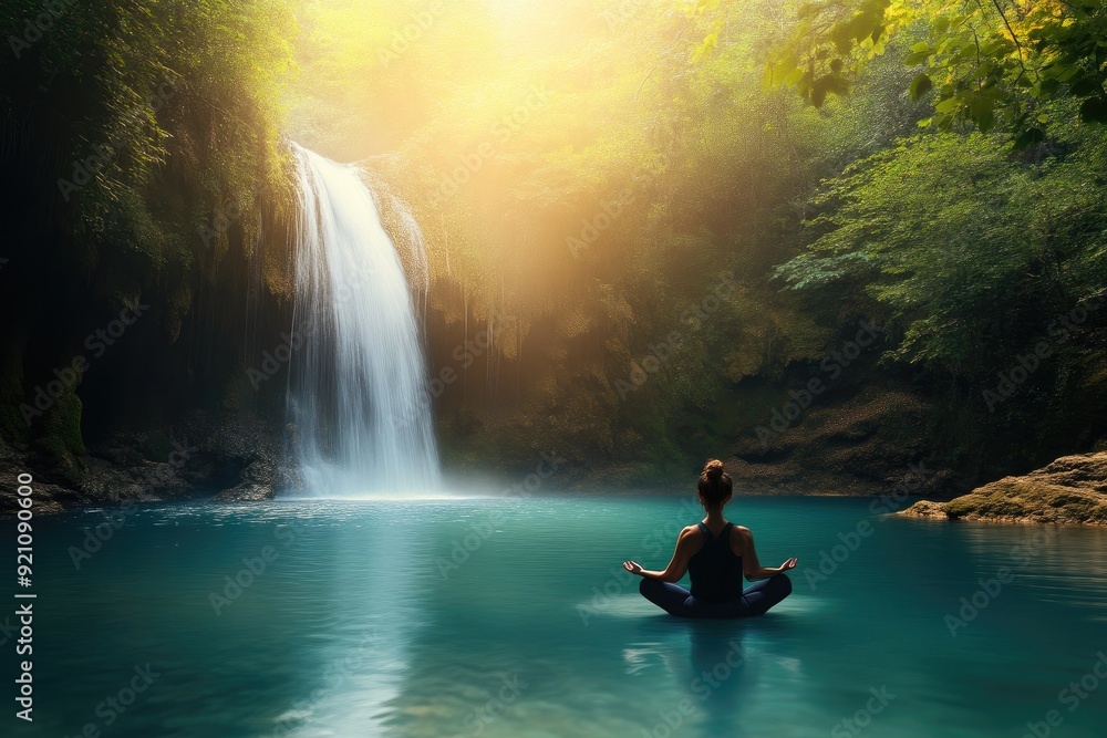 Canvas Prints calm waterfall yoga practice in nature