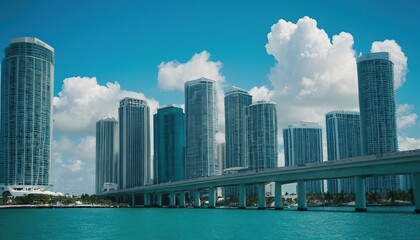 Naklejka premium Cityscape with a bridge and skylines in Brickell Key Park Miami USA 6