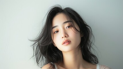 Fototapeta premium Asian model following her beauty routine