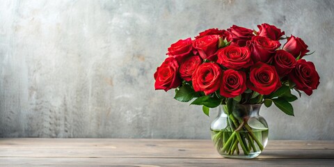 Bouquet of blooming red roses arranged in a glass vase, roses, flowers, red, bouquet, vibrant, romantic, love