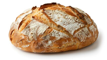 an artisan loaf of traditional homemade sourdough Boule bread isolated on a white or transparent background