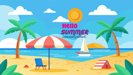 Summer beach scene banner design background