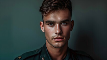 Obraz premium An intelligent and handsome man poses in front of a camera, with uniform, isolated on a clean PNG background, in a minimal style, created with