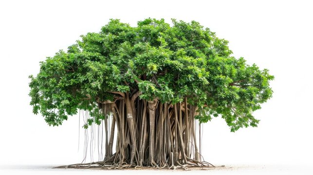 banyan tree, large plant with column roots isolated on white background