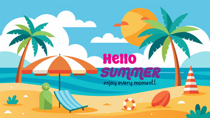 Summer beach scene banner design background