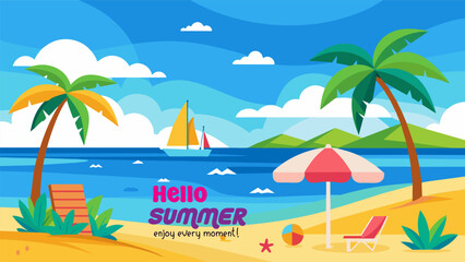 Summer beach scene banner design background