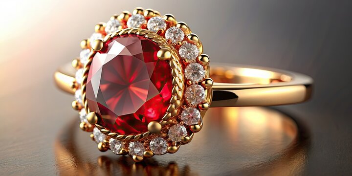 Ring with red ruby and red diamond jewels in gold setting, Ring, red ruby, red diamonds, jewels, gold, jewelry
