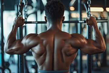 Muscular Man Doing Pull-Ups in a Gym