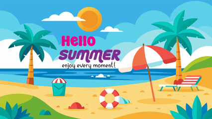 Summer beach scene banner design background